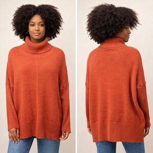 Lillusory Waffle Knit Turtleneck Sweater Small Rust Oversized Cozy Pullover